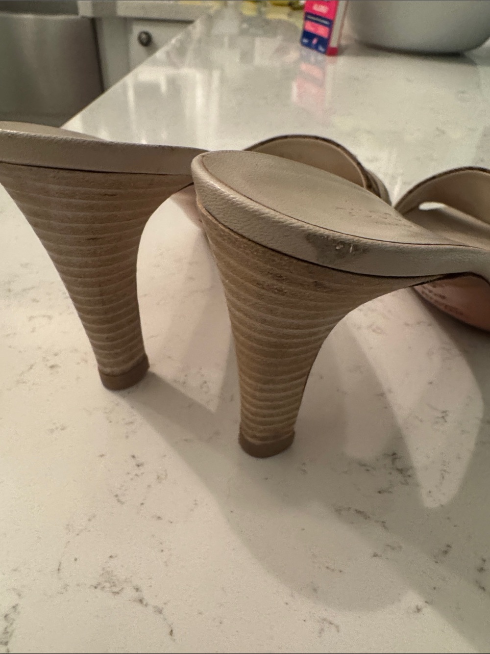 Gucci Beige Monogram Mule Sandals with Gold Buckle Accent 8 1/2 - Picture 5 of 6